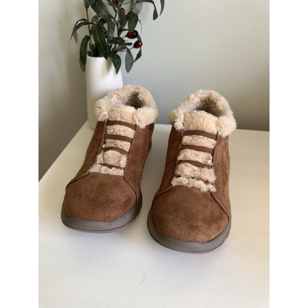 Bzees Golden Faux Fur Lined Sneakers - Women’s 9W Cognac Brown Wide